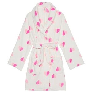 Victoria's Secret White Pink Heart Plush Robe Size XS/S
